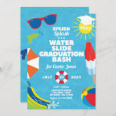 Wasserrutsche Abschluss Bash / Pool-Party Einladun Einladung (Vorne/Hinten)