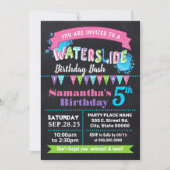 Wasserrutsche Geburtstag Sommer Party Kalkboard ro Einladung (Vorderseite)
