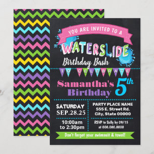 Wasserrutsche Geburtstag Sommer Party Kalkboard ro Einladung
