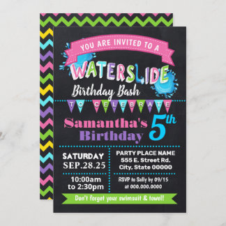Wasserrutsche Geburtstag Sommer Party Kalkboard ro Einladung