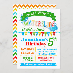 Wasserrutsche Geburtstag Sommersommer Party Primär Einladung