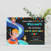Wasserrutsche Geburtstagseinladung Boy Pool Party Einladung (Stehend Vorderseite)