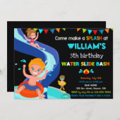 Wasserrutsche Geburtstagseinladung Boy Pool Party Einladung (Vorne/Hinten)