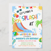 Wasserrutsche Geburtstagseinladung, Poolparty Einladung (Vorderseite)