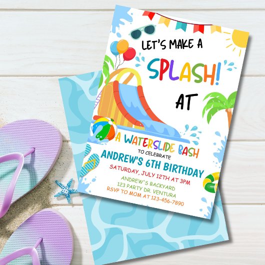 Wasserrutsche Geburtstagseinladung, Poolparty Einladung