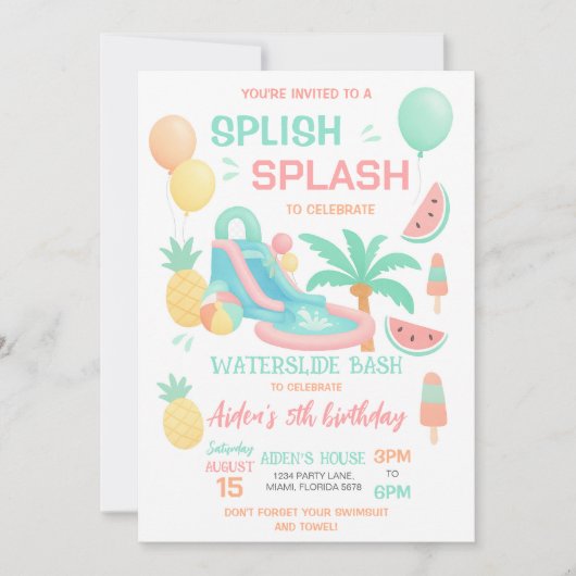 Wasserrutsche Geburtstagsparty Einladung (Vorderseite)