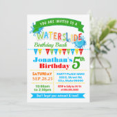 Wasserrutsche Geburtstagsssommer Party Primärfarbe Einladung (Stehend Vorderseite)
