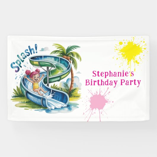 Wasserrutsche Girl Birthday Party Banner (Horizontal)