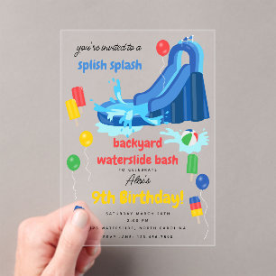 Wasserrutsche Kinder Sommer Splish Splash Geburtst Acryleinladungen