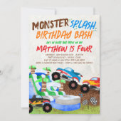 Wasserrutsche Monster Truck Geburtstag Einladung (Vorderseite)