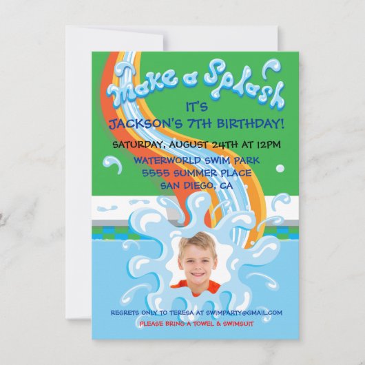 Wasserrutsche Park Pool Party Einladung (Vorderseite)