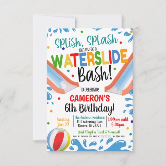 Wasserrutsche Party Einladung (Vorderseite)