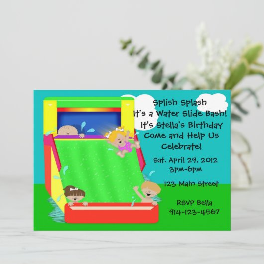 Wasserrutsche Party Einladung (Stehend Vorderseite)