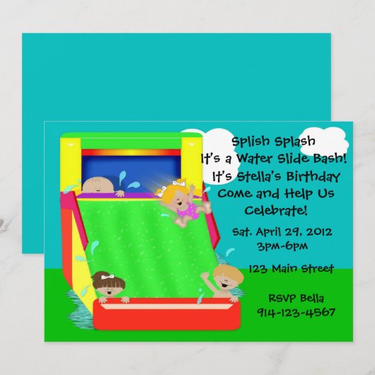 Wasserrutsche Party Einladung (Vorne/Hinten)