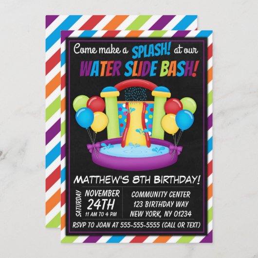Wasserrutsche Party Einladung Sommergeburtstag Par (Vorne/Hinten)