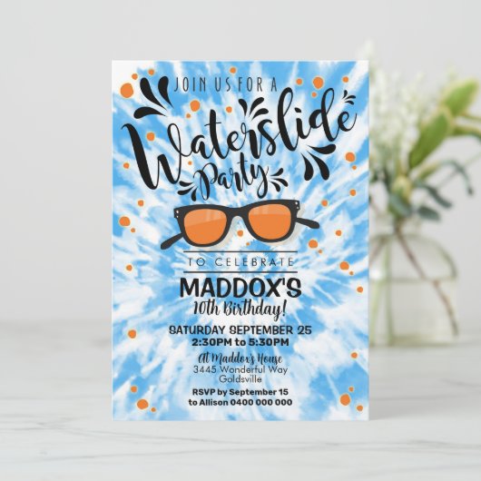 Wasserrutsche Party Einladung Wasserrutsche einlad (Stehend Vorderseite)