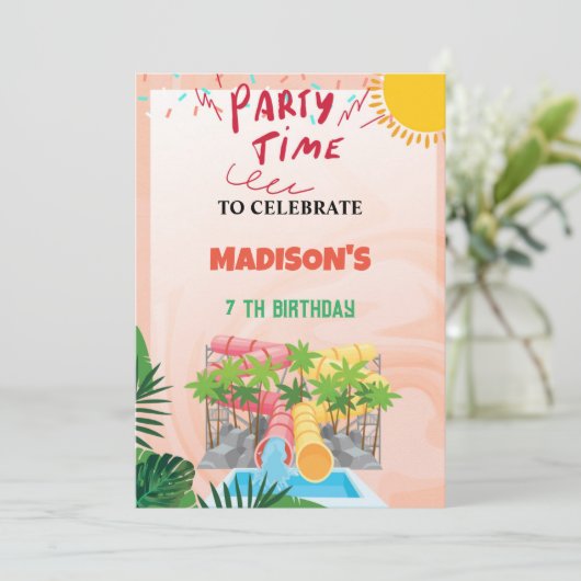 Wasserrutsche Party laden ein Einladung (Stehend Vorderseite)