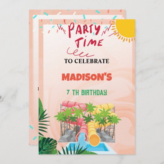 Wasserrutsche Party laden ein Einladung (Vorne/Hinten)