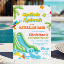 Wasserrutsche Pool Party Geburtstag Junge Einladun