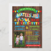 Wasserrutsche Schwimmbad Geburtstag kombiniertes P Einladung (Vorderseite)