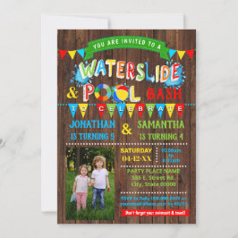 Wasserrutsche Schwimmbad Geburtstag kombiniertes P Einladung