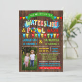 Wasserrutsche Schwimmbad Geburtstag kombiniertes P Einladung (Stehend Vorderseite)