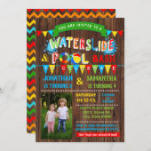 Wasserrutsche Schwimmbad Geburtstag kombiniertes P Einladung (Vorne/Hinten)