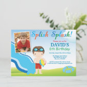 Wasserrutsche Schwimmbad Party Geburtstag Einladun Einladung (Stehend Vorderseite)