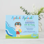 Wasserrutsche Schwimmbad Party Geburtstag Einladun Einladung (Stehend Vorderseite)