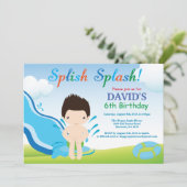 Wasserrutsche Schwimmbad Party Geburtstag Einladun Einladung (Stehend Vorderseite)