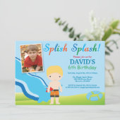 Wasserrutsche Schwimmbad Party Geburtstag Einladun Einladung (Stehend Vorderseite)