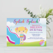 Wasserrutsche Schwimmbad Party Geburtstag Einladun Einladung (Stehend Vorderseite)