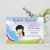 Wasserrutsche Schwimmbad Party Geburtstag Einladun Einladung (Stehend Vorderseite)