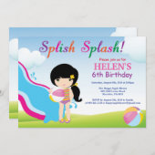 Wasserrutsche Schwimmbad Party Geburtstag Einladun Einladung (Vorne/Hinten)