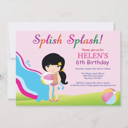 Wasserrutsche Schwimmbad Party Geburtstag Einladun Einladung (Vorderseite)