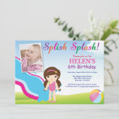 Wasserrutsche Schwimmbad Party Geburtstag Einladun Einladung (Stehend Vorderseite)