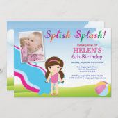 Wasserrutsche Schwimmbad Party Geburtstag Einladun Einladung (Vorne/Hinten)