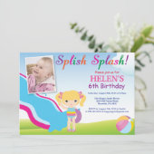 Wasserrutsche Schwimmbad Party Geburtstag Einladun Einladung (Stehend Vorderseite)