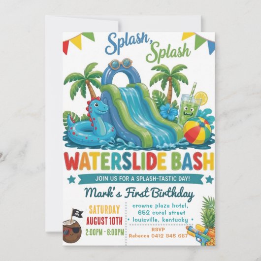 Wasserrutsche Sommer Pool Boy Geburtstagsfeier Einladung (Vorderseite)