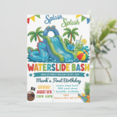 Wasserrutsche Sommer Pool Boy Geburtstagsfeier Einladung (Stehend Vorderseite)
