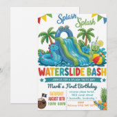 Wasserrutsche Sommer Pool Boy Geburtstagsfeier Einladung (Vorne/Hinten)