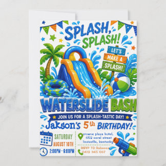 Wasserrutsche Sommer Poolparty Jungen Geburtstag  Einladung