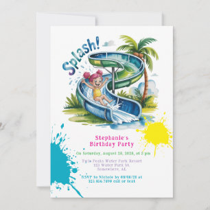 Wasserrutsche Splah Girl Geburtstagsparty Einladung