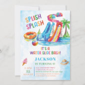 Wasserrutsche Splash Geburtstagsparty Einladung (Vorderseite)