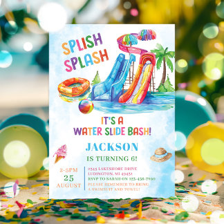 Wasserrutsche Splash Geburtstagsparty Einladung