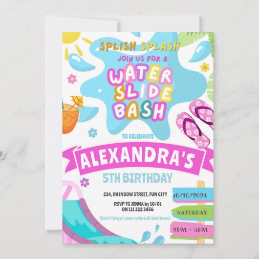 Wasserrutsche Wasserrutsche Park Splash Girl Einladung (Vorderseite)
