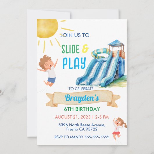 Wasserrutsche Wasserrutsche Wasserpark Schwimmbad  Einladung (Vorderseite)