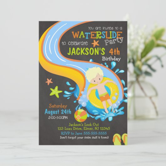 Wasserrutsche zum Geburtstag Einladung / Pool-Part (Stehend Vorderseite)