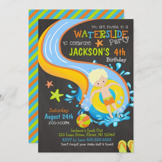 Wasserrutsche zum Geburtstag Einladung / Pool-Part (Vorne/Hinten)