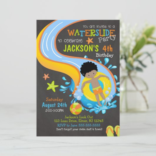 Wasserrutsche zum Geburtstag Einladung / Pool-Part (Stehend Vorderseite)